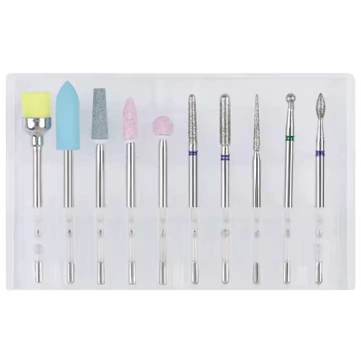 Juego De 10 Piezas De Cabezas De Pulido De Uñas De Acero Tungsteno Con Archillo Limpieza De Piel Muerto Y Herramientas De Manicura Pedicura - 1