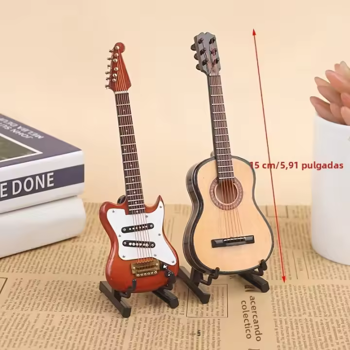 Guitarra Electrónica De Madera Para Muñecas De 1:6 Con Soporte Miniatura De Instrumento Toy Modelo Para Juegos De Figuras - 1