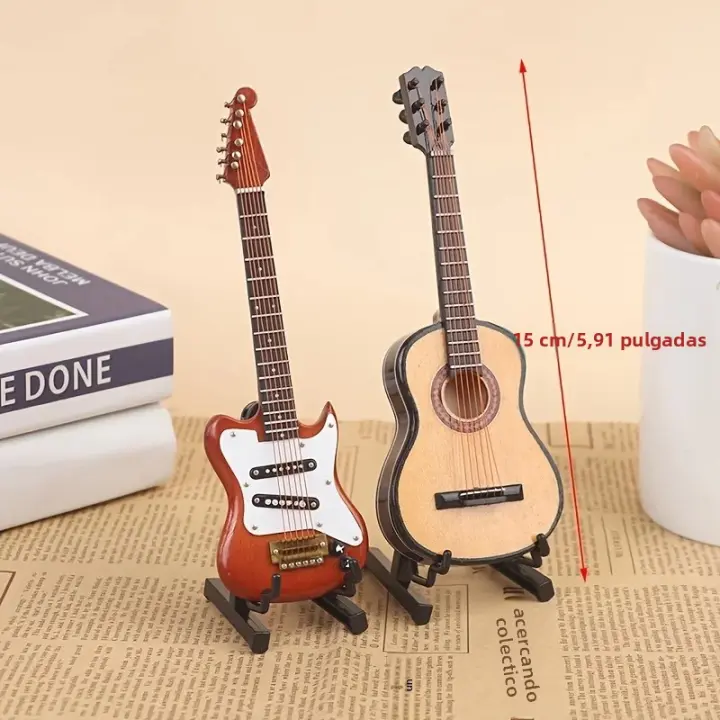 Guitarra Electrónica De Madera Para Muñecas De 1:6 Con Soporte Miniatura De Instrumento Toy Modelo Para Juegos De Figuras - 1