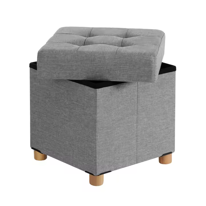 SONGMICS Puff Almancenaje, Banco Almacenaje, Taburete con Reposapiés, Plagable, Banco con Almacenamiento, 38 x 38 x 40, para Sala de Estar, Dormitorio, Azul Oscuro/Gris Claro/Gris Oscuro/Negro/Rosa Caramelo/Verde Retro - 1