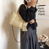 1 Pedazo Nuevo Bolso de tela de paja plegado Grande de Verano, Bolso de mano de mujer de moda con flecos, Cierres con Cremallera y Correa para el hombre, ideal para la Playa y las vacaciones - details 3