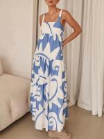 Vestido De Impresión Casual Para Mujeres Primavera Y Verano Sin Mangas Cuello Cuadrado Largo Hasta El Tobillo Polyester - details 4