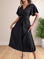 Vestido Maxi De Verano Para Mujer Con Volantes Y Cintura Ajustable Vestido De Fiesta V-Neck Traje De Baño A-Line Midi - details 8