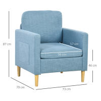 HOMCOM Butaca de Salón Sillón Relax con 2 Bolsillos Laterales Reposabrazos Asiento Acolchado y Patas de Madera Sofá Individual de Moderno para Dormitorio 73x79x87 cm Gris - details 2