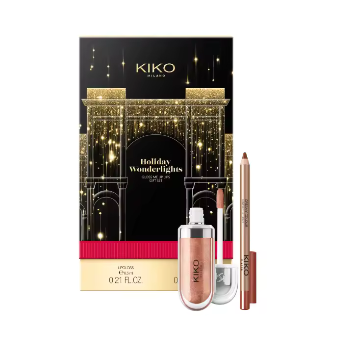 KIKO Milano Holiday Wonderlights Gloss Me Up Lips Gift Set, Kit de regalo de labios: brillo de labios hidratante y lápiz de labios cremoso - 1