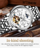 Reloj De Pulsera Automático Para Hombre OLEVS 6617 Lujo Esqueleto Hueco Flywheel Calendario Resistente Al Agua Fase Lunar Acero Inoxidable Romano - details 22