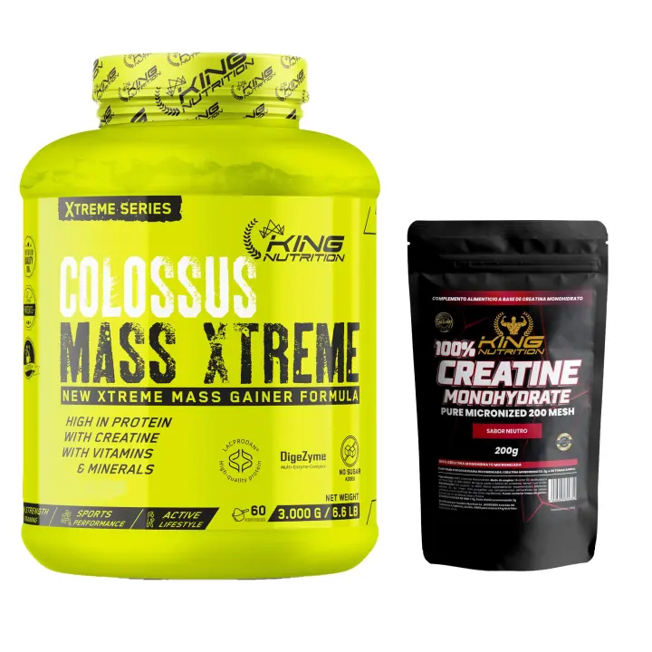Ganador de Peso King Nutrition Xtreme Series Colossus Mass 3KG – Con Digezyme®, Lacprodan®, Creatina, L-Glutamina y Minerales  Alto en Proteína, Sin Azúcares Añadidos + Creatina 200Gr - 1