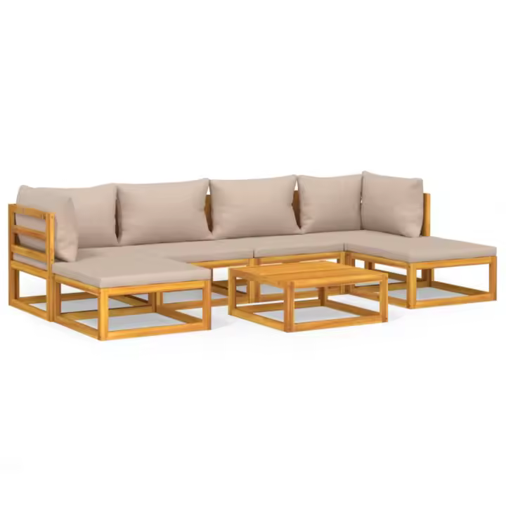 vidaXL Set muebles de jardín 7 pzas madera maciza y cojines gris taupé - 1