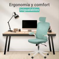 Silla Escritorio Ergonomica - Silla oficina Ajustable y Reclinable con Soporte Lumbar, Reposacabezas Ajustable, Plegables, Malla Transpirable, Ruedas Giratorias 360° Soporta hasta 120kg - Verde - details 0