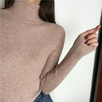 Suéter De Punto Grueso Para Mujer Otoño Invierno Manga Larga Cuello Alto Ajustado Suave Y Cálido Pullover De Algodón Y Acrílico Estilo Casual - details 3