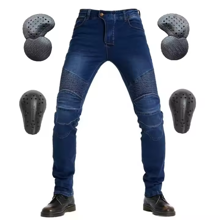 Jeans De Motociclista Para Hombre Con Bordado Y Protección De Rodilla Pantalones Motocross Con Cinturón Equipamiento Protector - 1