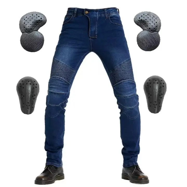 Jeans De Motociclista Para Hombre Con Bordado Y Protección De Rodilla Pantalones Motocross Con Cinturón Equipamiento Protector - 1