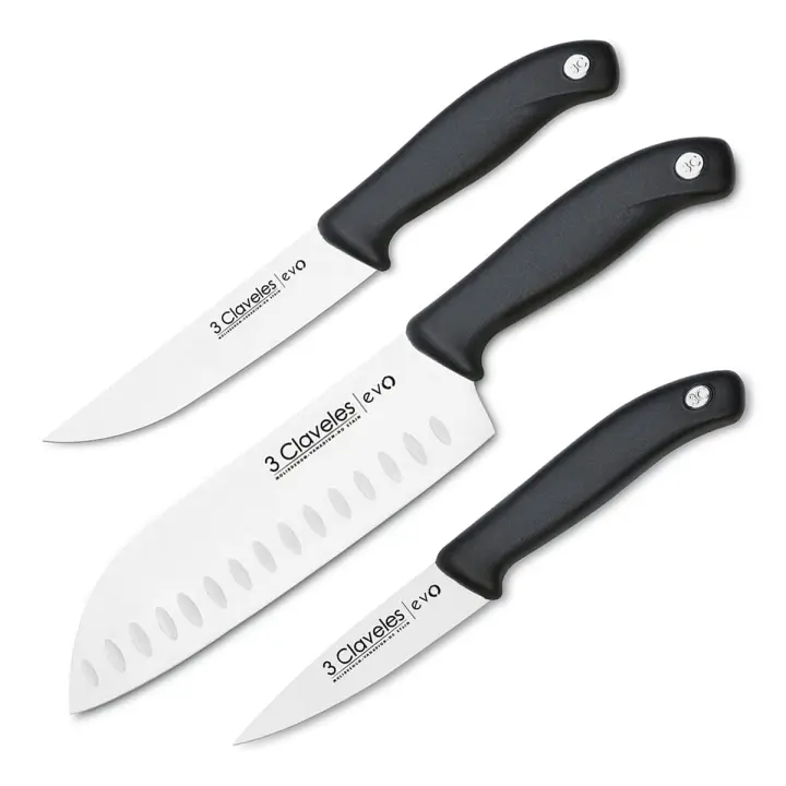 3 Claveles EVO - Set de 3 Cuchillos de Verduras, Cocina y Santoku en Acero Inoxidable - 1