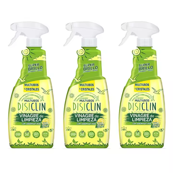 DISICLIN Vinagre de Limpieza Multiusos en Spray Con detergente y Aroma a Limón 750ml (Pack 3) -  Con jabon natural, Limpiador para todas las superficies, Ideal para baños, cocinas, paredes, suelos, ventanas y cristales, Elimina la cal y da brillo - 1