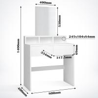 Tocador blanco elegante y compacto con espejo, taburete, y amplio almacenamiento, 2 cajones, diseño estable que ahorra espacio, Miadomodo - details 7
