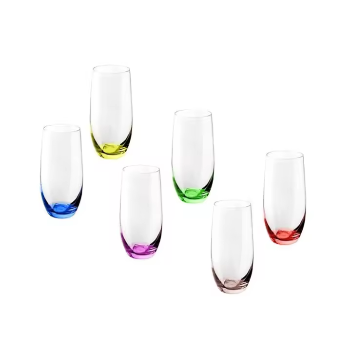 Set 6 Vasos Largos Cristal 15 Cm. Modelo RAINBOW 35 Cl. Transparentes Combinados Colores Variados - 1