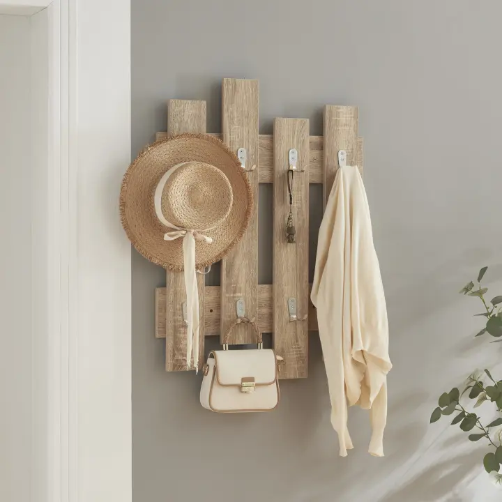 Perchero mural Raseborg con 8 ganchos dobles aglomerado 80 x 60 x 3 cm - Efecto roble [en.casa] - 1