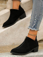 SP Botas Chelsea with estampado de Leopardo para Mujer, de talla Grande, estilo Británico, color sólido, Punta puntiaguda, Cremallera trasera informal, Tacón Bajo, Zapatos individuales para Mujer. - details 3