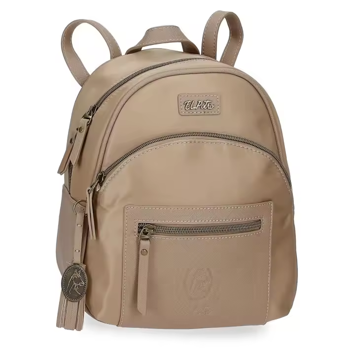 El Potro Mochila casual de 22 cm x 25 cm x 10 cm fabricada en poliéster y PU Beige - 1