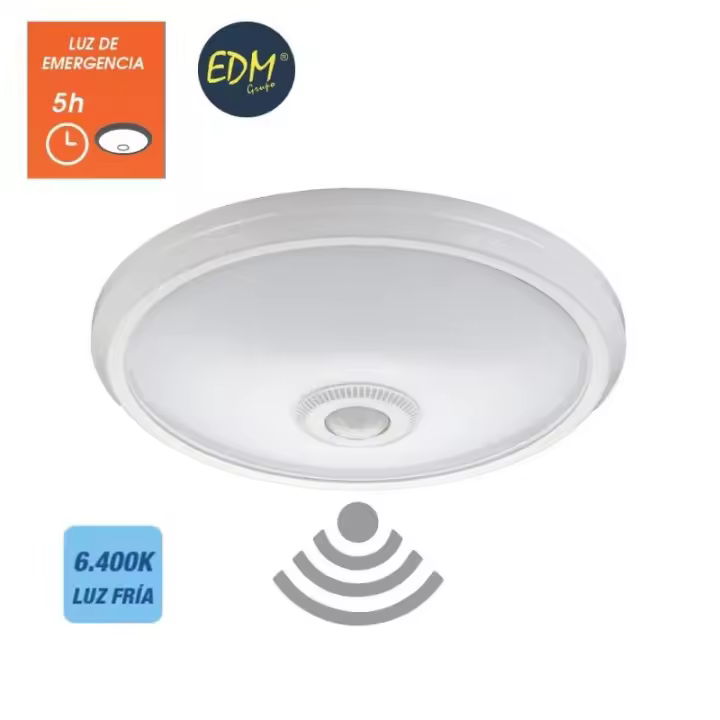 Aplique led de superficie con sensor y luz de emergencia ip20 16w 96 leds 6400k EDM - 1