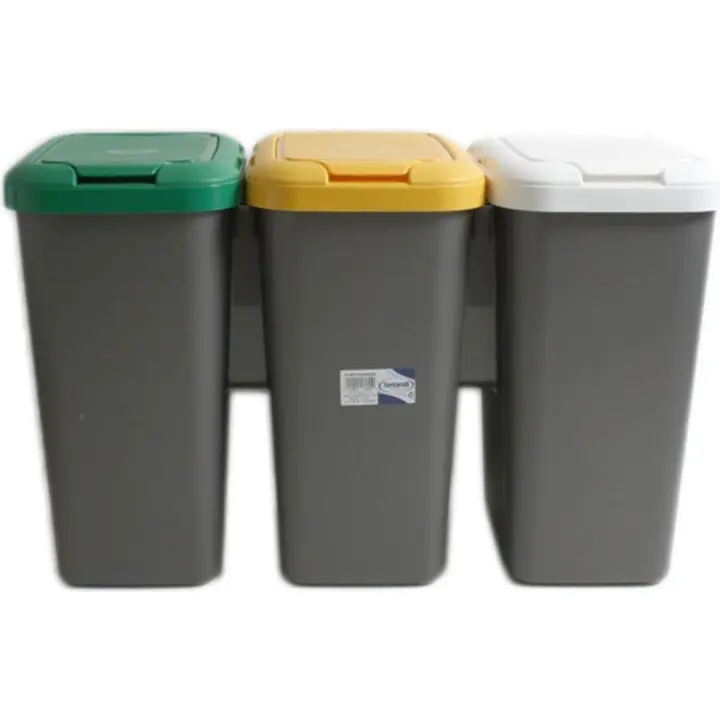 Tontarelli - Set de 3 Papeleras de Reciclaje para Orgánico, Vidrio y Plásticos - Contenedores de Clasificación de Residuos 77x32x47.5 cm para Hogar - 1