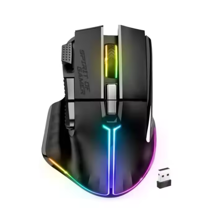 Spirit of Gamer - Ratón inalámbrico PRO M5 DARK 8000 DPI con 8 botones RGB y batería de 600 mAh para gaming, diseño ergonómico negro - 1
