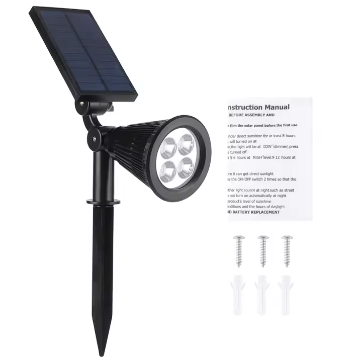 Foco solar impermeable de 4 LED para césped, iluminación paisajística para patio exterior y jardín - 1