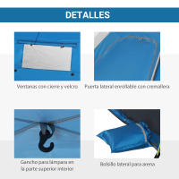 Outsunny Tienda de Playa Plegable Carpa de Playa Pop-up para 1-2 Personas con 2 Puerta 2 Ventanas y Bolsa de Transporte para Parque Camping 220x173x120 cm - details 4