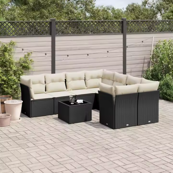 vidaXL Set de sofás de jardín 8 piezas y cojines ratán sintético negro - 1