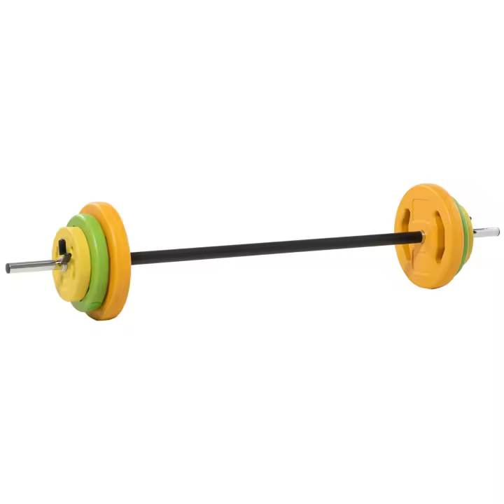HOMCOM Barra de Pesas Set de Musculación con 6 Discos de Pesos 1,5kg 2,5kg 5 kg Intercambiables para Entrenamiento Fuerza y Brazos en Gimnasio Doméstico 130x28x28 cm Multicolor - 1