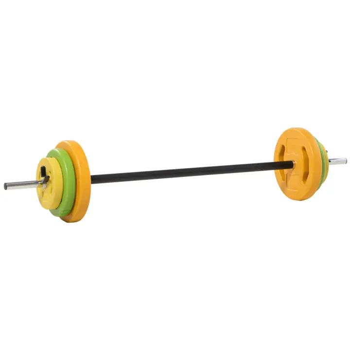 HOMCOM Barra de Pesas Set de Musculación con 6 Discos de Pesos 1,5kg 2,5kg 5 kg Intercambiables para Entrenamiento Fuerza y Brazos en Gimnasio Doméstico 130x28x28 cm Multicolor - 1