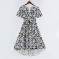 Vestido Casual De Moda Para Mujer Con Cuello En V Manga Corta Volante Vintage Impresión A-Line De Pierna Larga Estilo Italiano - details 14