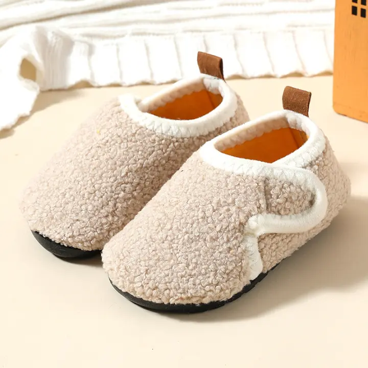 Pantuflas De Algodón Para Niños Y Niñas Invierno Calor Sólido Pantuflas De Interior Antideslizantes Suaves Para Casa - 1