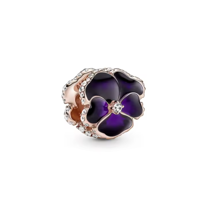 Pandora Moments Charm con un recubrimiento en oro rosa de 14k Flor Pensamiento Morado 780777C01 , para Mujer - 1