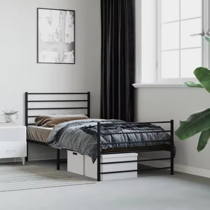 Estructura cama sin colchón con estribo metal negro 80x200 cm - 1