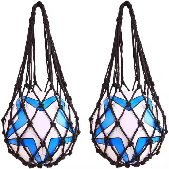 Bolsa de red de baloncesto Fútbol Fútbol Almacenamiento de malla Soporte para pelotas deportivas Bolsa de transporte de nailon Portador de una sola pelota duradero Paquete de 2 bolas negras 3 4 5 - 1