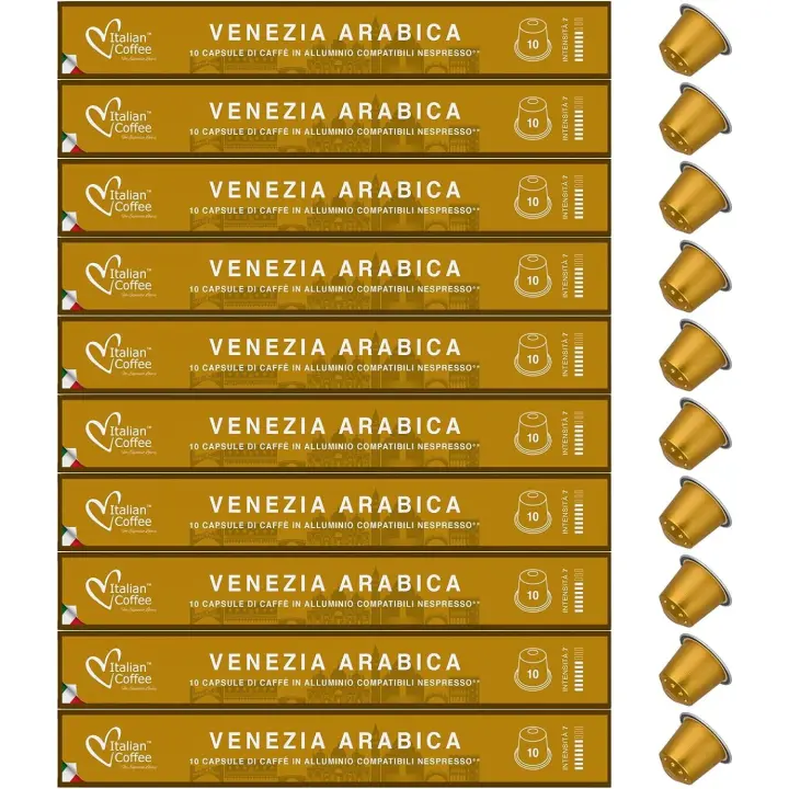 100 Capsulas de Aluminio Compatibles Nespresso - (10 Estuches X 10 ) Café 100% Arabica - Venezia - 1