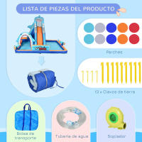 Outsunny Castillo Hinchable Infantil 6 en 1 Castillo Hinchable para Niños con Tobogán Piscina Muro de Escalada Cañón de Agua y Bolsa de Transporte Temática de Tiburón 440x350x240 cm Multicolor - details 7