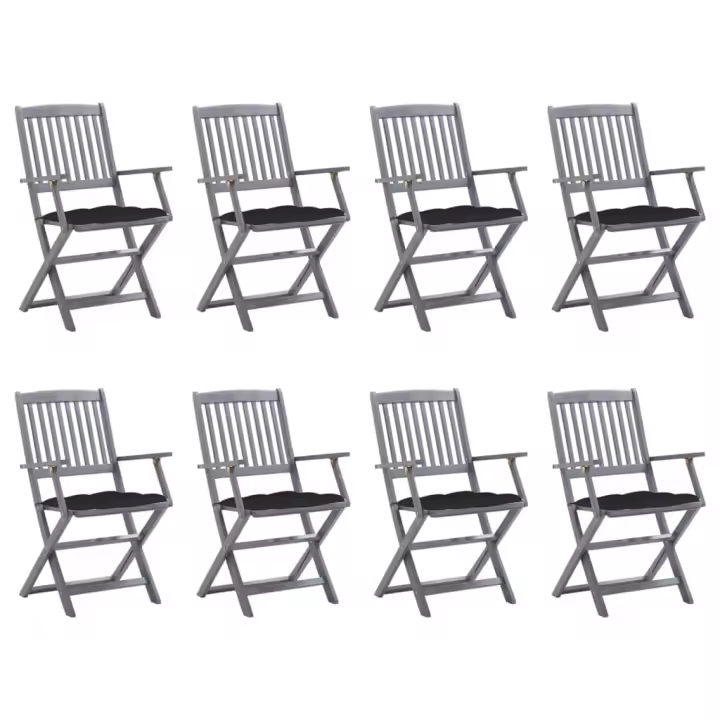 vidaXL Sillas de jardín plegables 8 uds y cojines madera maciza acacia - 1