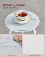Mesa Auxiliar Redonda de 2 Niveles, Mesita de Noche con Tapa de Cristal y Estante de Aglomerado, Estilo Moderno, Ideal para Sala de Estar y Espacios Pequeños, Blanco Mármol - details 3
