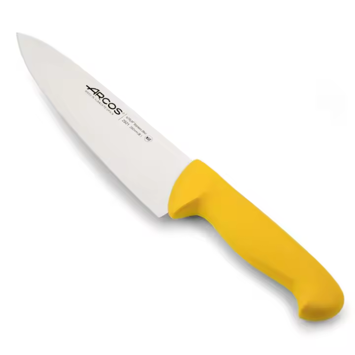 Arcos Cuchillo Chef con Hoja Acero Inoxidable Nitrum 200 mm. Cuchillo cocina profesional multipropósito. Mango ergonómico polipropileno. Serie 2900. Color amarillo. - 1