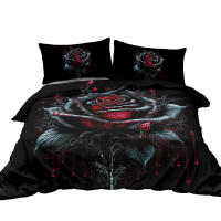 Set De Fundas Para Edredón Y Almohadas 3Pc Con Patrón De Sangre Y Tinta Rosa Romántica Y Flores Rojas Y Negras 100% Poliéster Moderno Para Cama De 1.5m a 2.2m - details 3