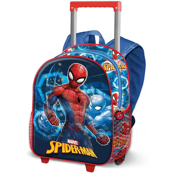Trolley 3D Spiderman Infantil Pequeña, Mochila 3D Carro Spiderman, Color Rojo y Azul, 34 x 26 x 13 cm, Karactermania - Kiglam - 1