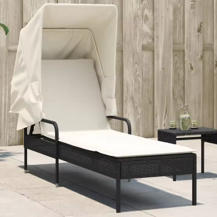 vidaXL Tumbona con capota ratán sintético beige en color beige y crema/Gris/Negro y más - 1