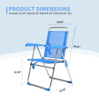 Silla de Playa Alta Plegable Reclinable de 5 Posiciones, Silla Portátil Resistente Respaldo Ajustable con Apoyabrazos,  Sillón Ligero Ideal para Jardín Beach Piscina Patio, Silla Exterior Aire Libre Color Puro / a Rayas - details 2