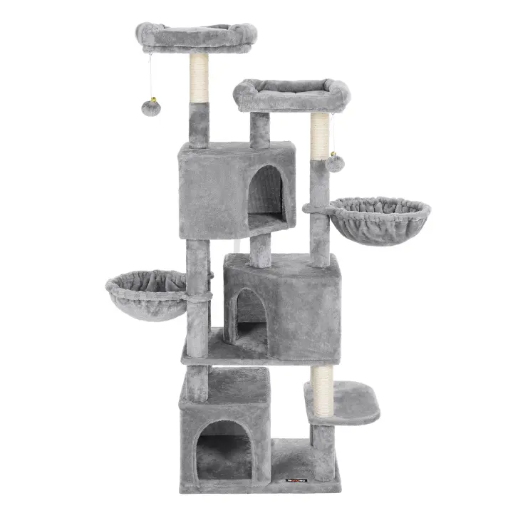 Feandrea Árbol Grande para Gatos con 3 Cuevas para Gatos, Torre para Gatos de 164 cm, Gris Claro - 1