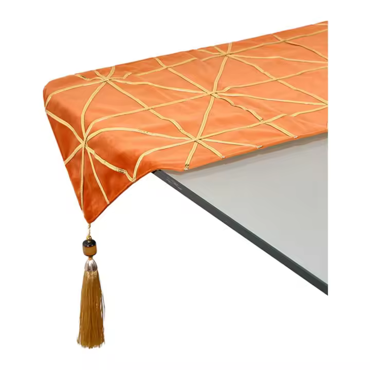 Camino de Mesa Poliéster Terciopelo Diseño Geométrico Borla Decorativa Elegante - 1