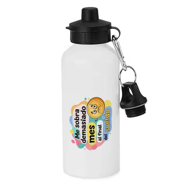 MERCHANDMANIA Bidón deportivo 600 ml acero inoxidable con chupón frase graciosa final de mes dinero pobre chiste botella escolar deporte bicicleta - 1