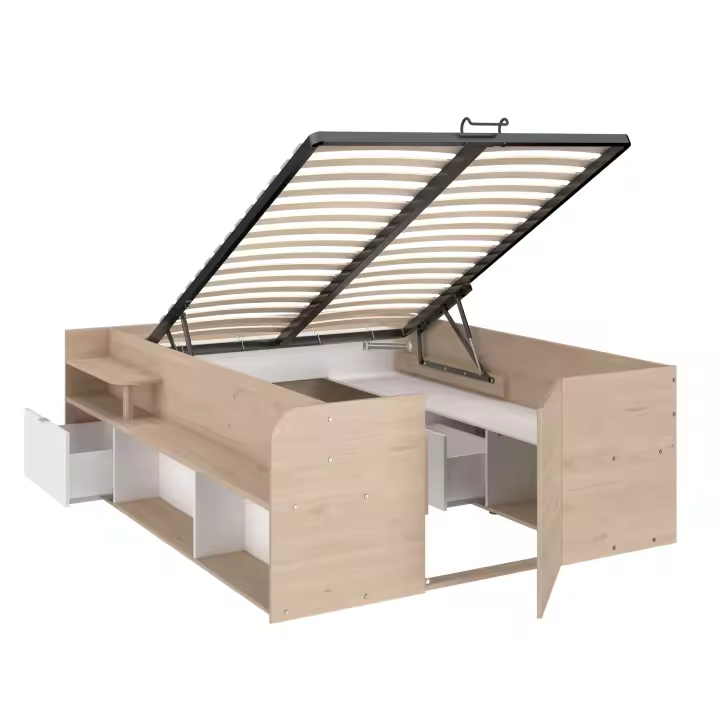 Miroytengo Cama Stratos Dormitorio Estilo Nórdico en Color Roble Jackson y Blanco con Base Elevable y Espacio de Almacenamiento 135/140x190/200 cm - 1