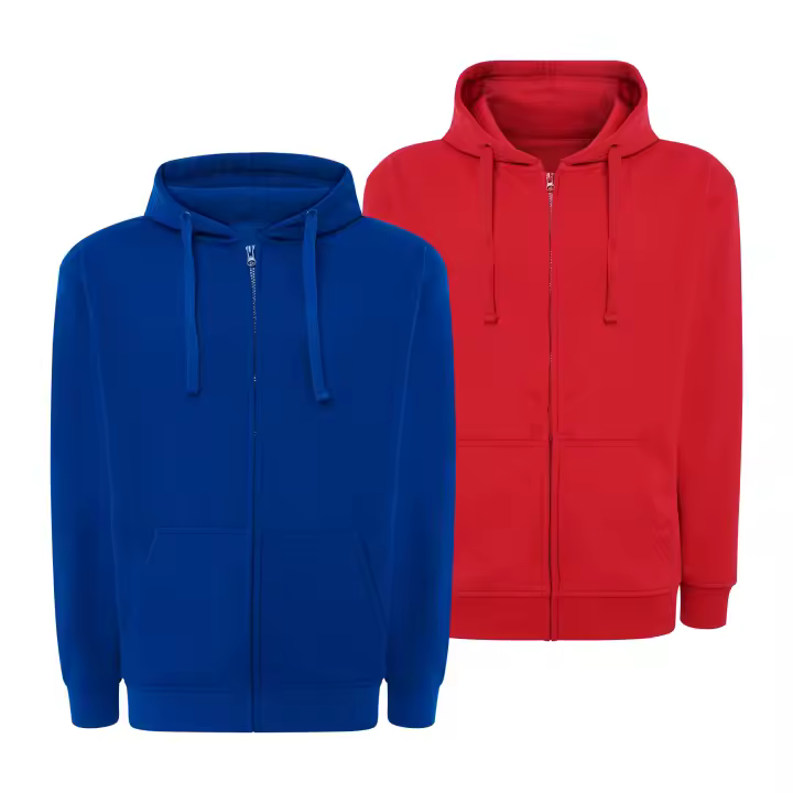 Pack de 2 Full-Zip Hoodie Sudadera con Capucha y Cremallera para Hombre - Alta Calidad - Azul Royal Blue y Rojo - Marca SO Wear Siempre Original - 1